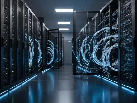 Moderne Serverräume mit leuchtenden Glasfaserkabeln und technischer Infrastruktur als Symbol für digitale Sicherheit. - Foto: über boerse-global.de