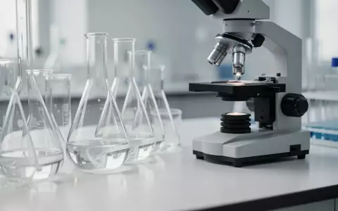 Moderne Laborausstattung mit Glasgeräten und einem Mikroskop in einer sterilen, klinischen Umgebung. - Foto: über boerse-global.de