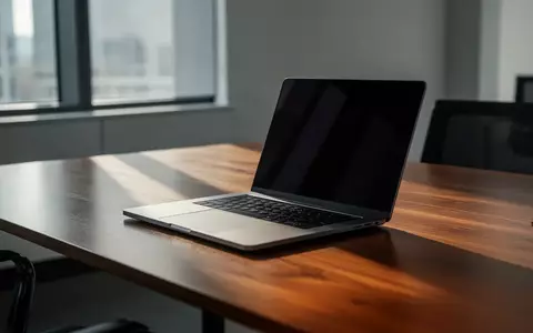 Ein minimalistischer, moderner Arbeitsplatz mit einem Laptop auf einem Schreibtisch bei natürlichem Lichteinfall. - Foto: über boerse-global.de