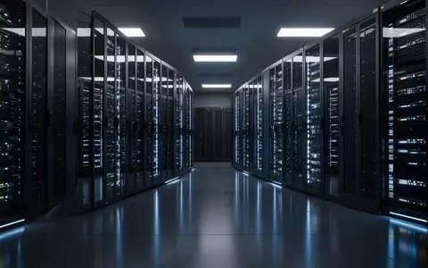 Ein moderner Serverraum mit blau leuchtenden Status-LEDs an den Schaltschränken der Mobilfunkinfrastruktur. - Foto: über boerse-global.de