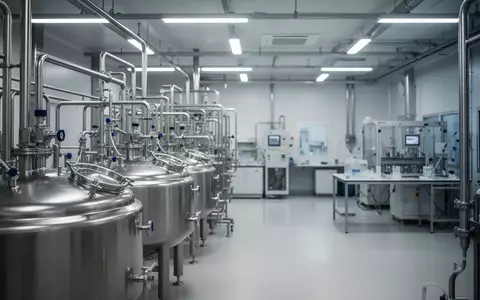 Moderne, sterile Produktionsanlagen in einem deutschen pharmazeutischen Betrieb mit Edelstahltanks und Rohrleitungen. - Foto: über boerse-global.de