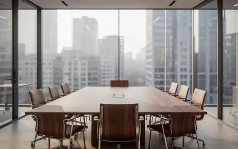 Ein minimalistischer, leerer Konferenzraum mit Glaswänden und Blick auf eine moderne Stadtarchitektur bei Tageslicht. - Foto: über boerse-global.de