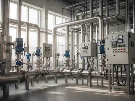 Moderne Industrieanlage mit Edelstahlrohren und technischer Infrastruktur in einer Produktionshalle. - Foto: über boerse-global.de