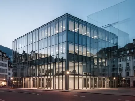 Modernes Bürogebäude in einer Schweizer Stadt bei Dämmerung, das die Konsolidierung im IT-Sektor symbolisiert. - Foto: über boerse-global.de