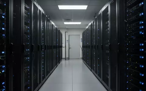 Modernes Serverraum-Rack in einem Krankenhaus mit blinkenden Statusleuchten in einer dunklen, professionellen Umgebung. - Foto: über boerse-global.de