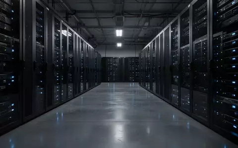 Reihen von modernen Server-Racks in einem KI-Rechenzentrum mit dezenter blauer Beleuchtung. - Foto: über boerse-global.de