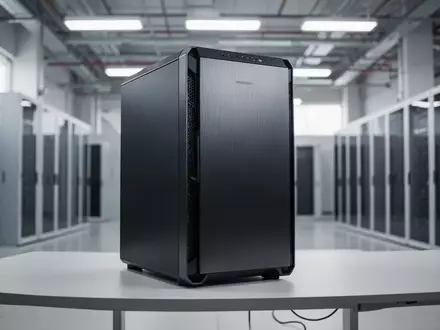 Eine hochwertige Workstation in einem dunklen Metallgehäuse, platziert auf einem minimalistischen Schreibtisch. - Foto: über boerse-global.de