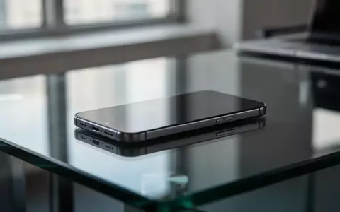 Ein modernes Smartphone auf einem glatten, dunklen Schreibtisch in einer professionellen Büroumgebung. - Foto: über boerse-global.de