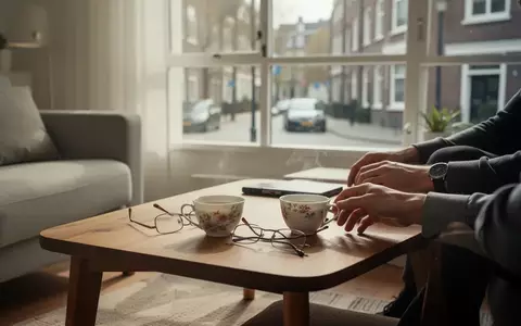 Zwei Teetassen und eine Lesebrille auf einem Holztisch in einem hellen, freundlichen Wohnzimmer. - Foto: über boerse-global.de