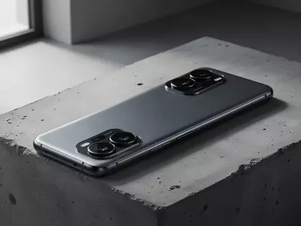 Ein modernes Smartphone auf einer minimalistischen Betonoberfläche in einem professionellen Fotostudio. - Foto: über boerse-global.de