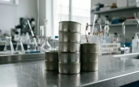 Mehrere leere Metalldosen auf einer Edelstahlfläche in einem Labor. - Foto: über boerse-global.de