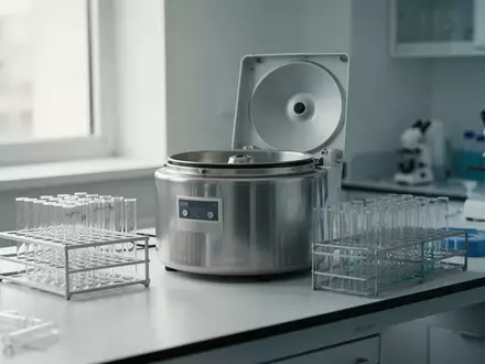 Ein steriler Labortisch mit Zentrifuge und Reagenzgläsern in einer klinischen Forschungsumgebung. - Foto: über boerse-global.de
