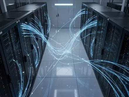 Moderne Serverinfrastruktur mit blauen Glasfaserkabeln als Symbol für digitale Zahlungsströme und KI-Netzwerke. - Foto: über boerse-global.de