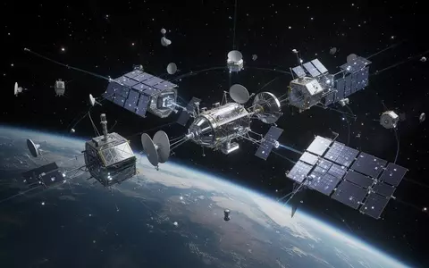 Hochmoderne Satellitenkonstellation im Weltraum als Symbol für globale Telekommunikation und Vernetzung. - Foto: über boerse-global.de