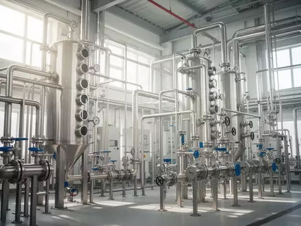 Moderne Industrieanlage mit Edelstahlrohren und Produktionsanlagen in einer Chemie- oder Pharmafabrik. - Foto: über boerse-global.de