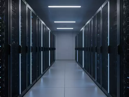 Modernes Rechenzentrum mit dunklen Serverracks und blauer LED-Beleuchtung als Symbol für kryptografische Sicherheit. - Foto: über boerse-global.de