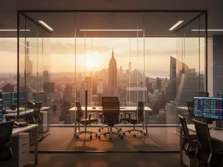 Ein moderner Finanzhandelsplatz mit Blick auf eine Skyline bei Sonnenuntergang. - Foto: über boerse-global.de