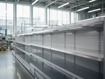 Moderne, minimalistische Verkaufs- oder Logistikumgebung mit leeren Regalen und hellem, natürlichem Licht. - Foto: über boerse-global.de