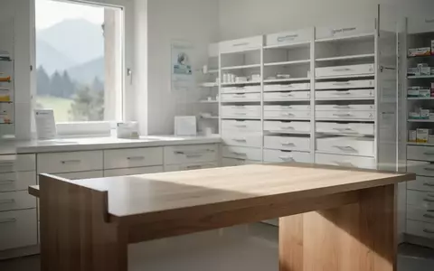 Ein minimalistischer Apothekentresen in einer ländlichen Arztpraxis mit ordentlich sortierten Medikamentenschubladen. - Foto: über boerse-global.de