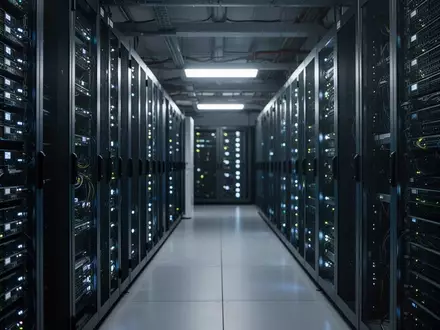 Ein moderner Serverraum mit beleuchteten Serverschränken in einer dunklen Umgebung. - Foto: über boerse-global.de
