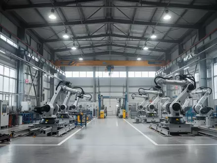 Moderne, weitläufige Industriehalle einer Fertigungsanlage mit metallischen Strukturen und technischer Ausstattung. - Foto: über boerse-global.de