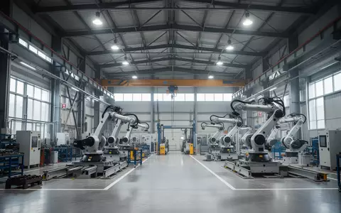 Moderne, weitläufige Industriehalle einer Fertigungsanlage mit metallischen Strukturen und technischer Ausstattung. - Foto: über boerse-global.de