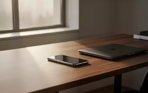 Ein modernes Homeoffice bei Morgenlicht mit einem Smartphone und einem Laptop auf einem Holztisch. - Foto: über boerse-global.de