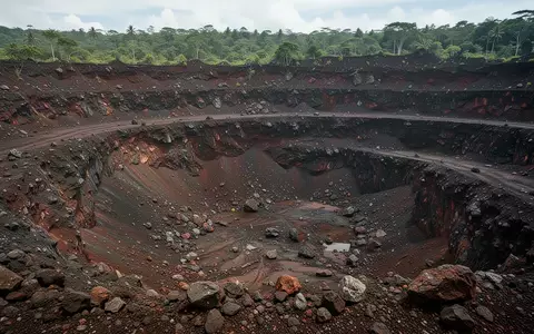 Eine weitläufige, zerklüftete Kupfermine in einer tropischen Berglandschaft bei natürlichem Tageslicht. - Foto: über boerse-global.de
