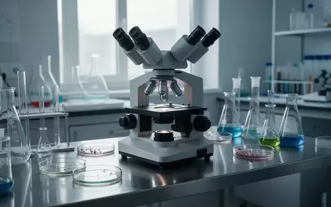 Ein modernes biomedizinisches Labor mit einem Lichtmikroskop und Laborgeräten auf einem Edelstahltisch. - Foto: über boerse-global.de