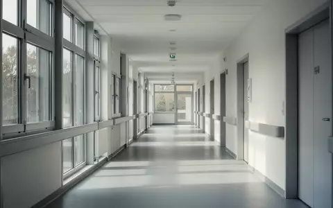 Moderner, leerer Krankenhausflur mit natürlichem Lichteinfall in einer deutschen medizinischen Einrichtung. - Foto: über boerse-global.de