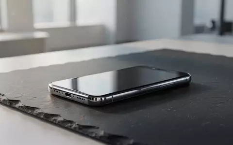 Ein modernes Smartphone liegt auf einer dunklen Schieferoberfläche in einer minimalistischen Büroumgebung. - Foto: über boerse-global.de