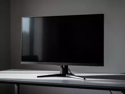 Ein moderner Gaming-Monitor auf einem minimalistischen Schreibtisch in einem Studio. - Foto: über boerse-global.de