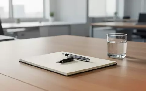 Ein minimalistischer, aufgeräumter Schreibtisch mit einem Notizbuch und einem Füller in hellem, natürlichem Tageslicht. - Foto: über boerse-global.de