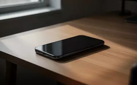 Ein dunkles Smartphone liegt auf einem hölzernen Schreibtisch in einem dezent beleuchteten Raum. - Foto: über boerse-global.de