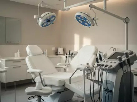 Ein minimalistisch eingerichteter Behandlungsraum in einer ästhetischen Praxis mit medizinischen Geräten. - Foto: über boerse-global.de
