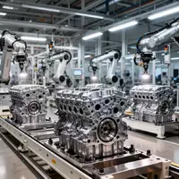 Ein modernes, aufgeräumtes Motorenwerk von Volkswagen mit automatisierten Fertigungsstraßen und präzisen Maschinen. - Foto: über boerse-global.de