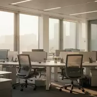 Ein modernes, leeres Büro mit ergonomischen Schreibtischen und hellem Tageslicht, das eine professionelle Arbeitsumgebung symbolisiert. - Foto: über boerse-global.de