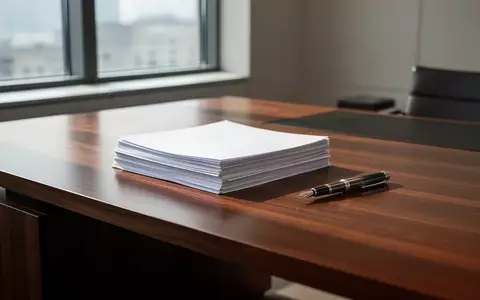 Ein aufgeräumter Schreibtisch mit einem Stapel Akten und einem Füllfederhalter in einem modernen, hellen Büro. - Foto: über boerse-global.de