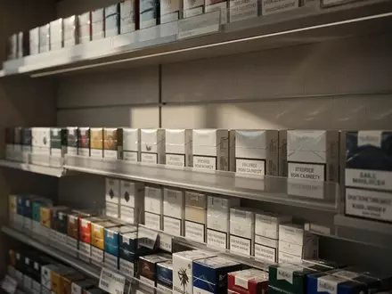Ein leeres, modern beleuchtetes Tabakregal in einem Geschäft mit unscharf gehaltenen Packungen. - Foto: über boerse-global.de