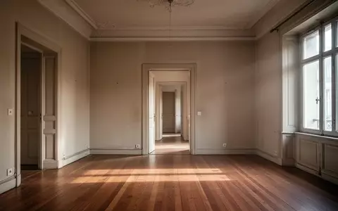 Ein leeres, lichtdurchflutetes Wohnzimmer in einer Altbauwohnung mit Parkettboden und Blick in einen Flur. - Foto: über boerse-global.de
