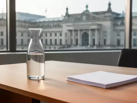 Ein minimalistischer Schreibtisch in einem modernen Bürogebäude bei Tageslicht, Symbol für Steuerreformen und Finanzpolitik. - Foto: über boerse-global.de