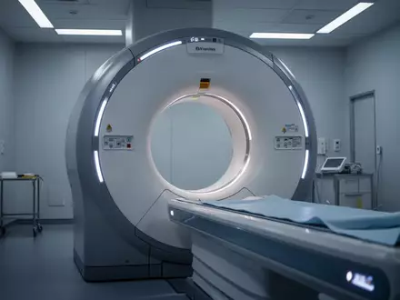 Ein moderner MRT-Scanner in einem klinischen Untersuchungsraum bei gedimmter Beleuchtung. - Foto: über boerse-global.de