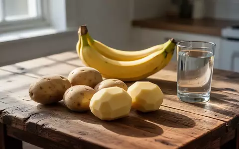 Ein Holztisch mit rohen Kartoffeln und Bananen als Nährstoffquellen zur Vorbereitung auf sportliche Ausdauerbelastungen. - Foto: über boerse-global.de