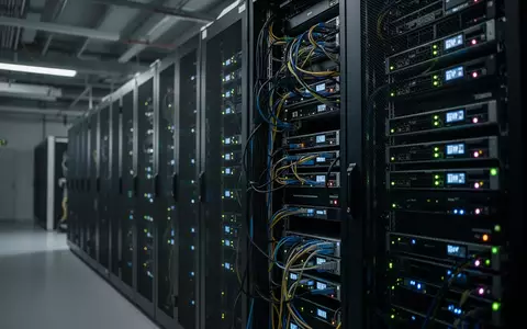 Moderne Server-Infrastruktur in einem klimatisierten Rechenzentrum mit leuchtenden Hardware-Komponenten. - Foto: über boerse-global.de