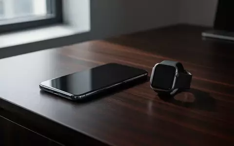 Ein modernes Smartphone und eine Smartwatch liegen auf einem dunklen Schreibtisch in einem Büro mit natürlichem Licht. - Foto: über boerse-global.de