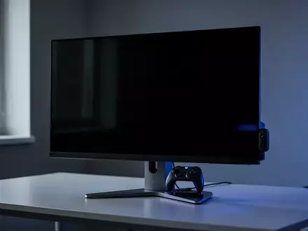 Ein moderner Gaming-Monitor mit integrierter Controller-Ladestation auf einem minimalistischen Schreibtisch. - Foto: über boerse-global.de