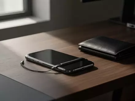 Ein Smartphone liegt verdeckt auf einem hölzernen Schreibtisch, symbolisch für die Gefahr durch betrügerische Anrufe. - Foto: über boerse-global.de
