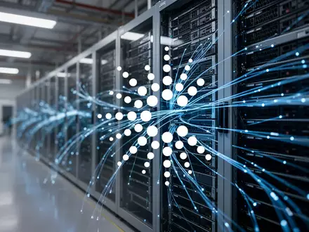 Abstraktes Bild einer modernen Hochtechnologie-Fertigung mit leuchtenden Server-Infrastrukturen und industriellem Design. - Foto: über boerse-global.de