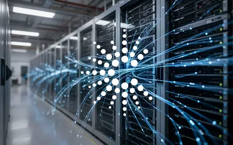 Abstraktes Bild einer modernen Hochtechnologie-Fertigung mit leuchtenden Server-Infrastrukturen und industriellem Design. - Foto: über boerse-global.de