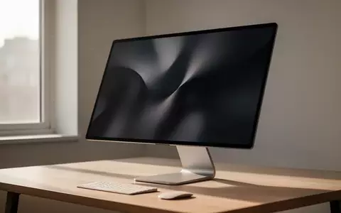 Ein minimalistischer Arbeitsplatz mit einem modernen Monitor auf einem Holztisch bei natürlichem Licht. - Foto: über boerse-global.de